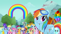 Rainbow Dash lifting her flight goggles MLPRR