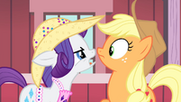 Rarity and Applejack look at each other S4E13