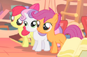 Scootaloo has Apple Bloom's eye color and she's wingless.