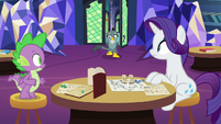 Spike and Rarity see Gabby enter S9E19