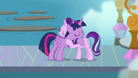 Twilight Sparkle hugging Starlight Glimmer S8E2