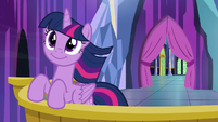 Twilight Sparkle on the castle balcony S6E1