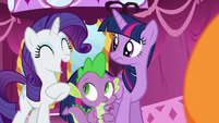 Twilight and Spike sees Rarity laughing S5E22
