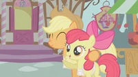 Applejack hugs Apple Bloom S1E12