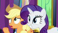 AJ says "not exactly" while Rarity nods her head S7E1