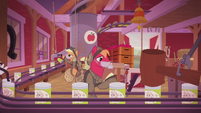 Applejack and Big McIntosh working in the apple plant S5E25