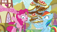 Pinkie Pie gives Rainbow Dash fifteen more pies S7E23