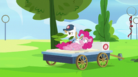 Pinkie Pie lying on a stretcher S7E23
