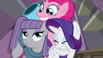 Pinkie smiling while party cannon pops out S6E3