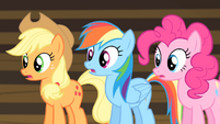 Rainbow, Applejack and Pinkie shocked S4E08