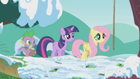 Spike, Twilight and Fluttershy waiting S01E11