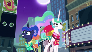 Celestia and Luna in Manehattan at night S9E13