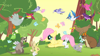 Filly Fluttershy surrounded by her new friends S1E23