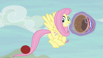 Fluttershy flinging the ball back to Pinkie S6E18