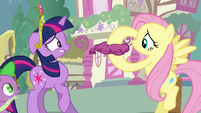Fluttershy holding whoopee cushion S03E13