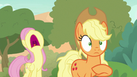 Fluttershy shouting at Applejack S8E23