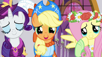 Rarity, Applejack, and Fluttershy about to cry S03E13