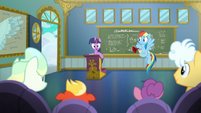 "Hello, students! I'm Twilight Sparkle, and this is Rainbow Dash."