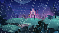 Castle of the Two Sisters in a rainstorm S7E26