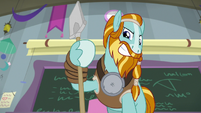 Rockhoof holds his shovel with a smirk S8E21