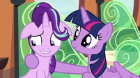 Twilight puts a hoof around Starlight S6E1