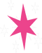Pink-purple six-pointed star surrounded by 5 small white stars