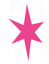 Pink six-pointed sparkle surrounded by five small white sparkles