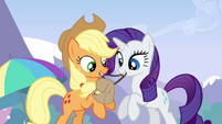 Applejack and Rarity getting Rainbow's bag ready S3E7