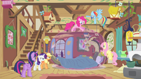 Mane 6 gathered around sick Discord S4E11