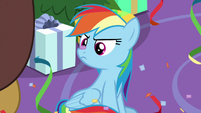 Rainbow Dash with confetti on her nose MLPBGE