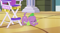 Spike stretching next to Rarity's chair EGS1