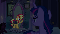 Sunset Shimmer standing in front of the mirror EG