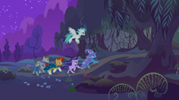 Trixie leads the group into Everfree Forest S9E11