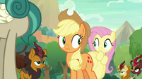 Applejack and Fluttershy look at each other S8E23