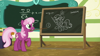 Cheerilee's insulting self-portrait on chalkboard S6E15