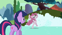 Pinkie Pie claims to be not having fun soap-skating S2E02