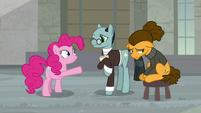 Pinkie Pie extends a hoof to Sans Smirk S9E14