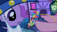 Pinkie Pie showing Twilight her haul S2E04