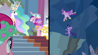 Apparently, Celestia doesn't notice the evil smile on the fake Cadance.