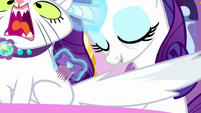 Rarity accidentally pokes Opal with the comb S5E13