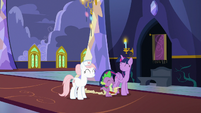 Twilight, Spike, and Redheart in happy agreement S7E3