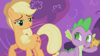 Applejack looking at Spike S1E3