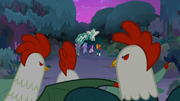 Cockatrices chase ponies through Everfree S9E11