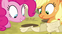 Pinkie Pie and Applejack reading scroll S4E09