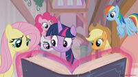 Season 8 promo image - Mane Six reading a book