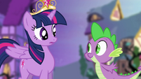 Spike eagerly asking Twilight what she saw S4E2