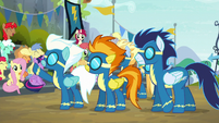 Wonderbolts wave to the crowd S6E7