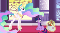 Celestia levitating the quills and papers back into Twilight's bags S3E01