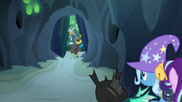 Discord Changeling appears from behind the chamber doors S6E26