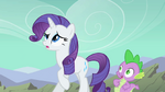 Spike and Rarity backing away from Rover S01E19